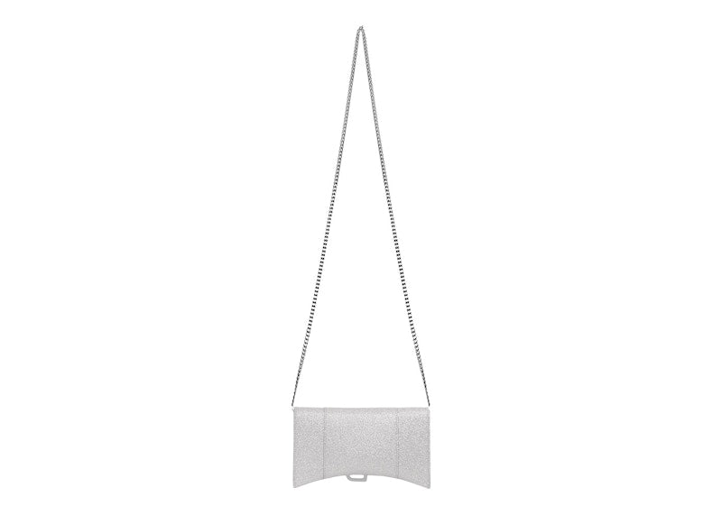 Balenciaga Hourglass XS Wallet On Chain In Sparkling Fabric Silver