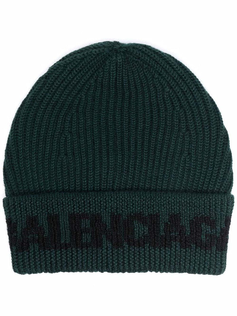 Balenciaga Intarsia Logo Beanie Green