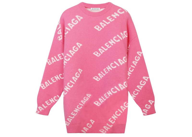 Balenciaga Intarsia Logo Crewneck Pink