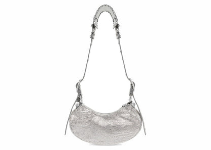 Balenciaga Le Cagole Shoulder Bag XS Grey Suede with Rhinestones