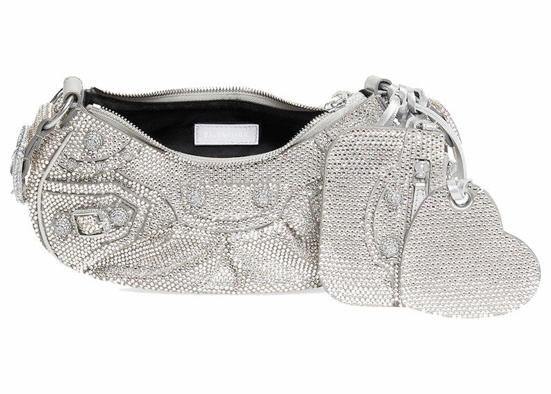 Balenciaga Le Cagole Shoulder Bag XS Grey Suede with Rhinestones