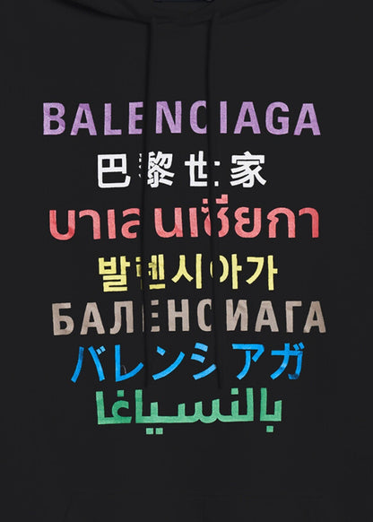 Balenciaga Languages Medium Fit Hoodie Black Multi
