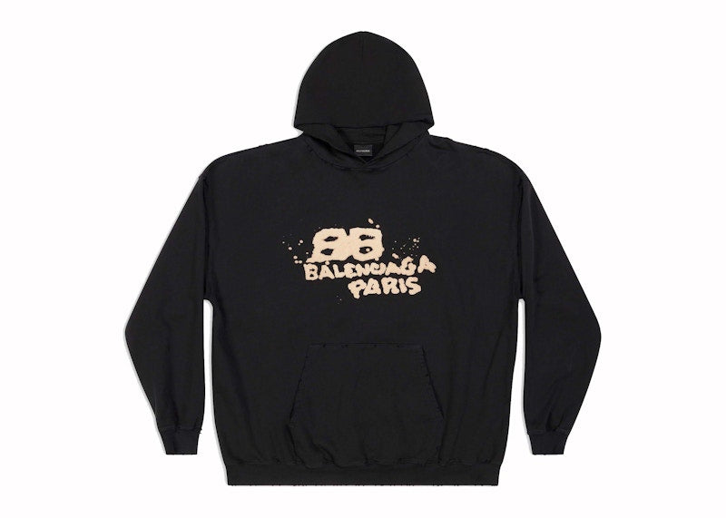 Balenciaga Large Fit Hand-Drawn BB Icon Hoodie Black