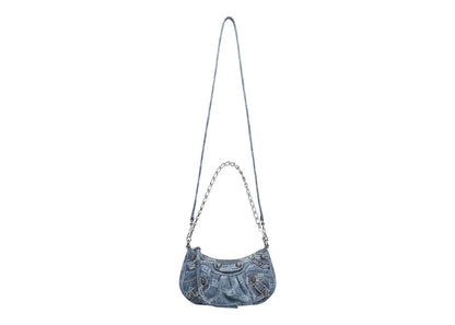 Balenciaga Le Cagole Mini Bag with Chain BB Monogram Bleached Denim