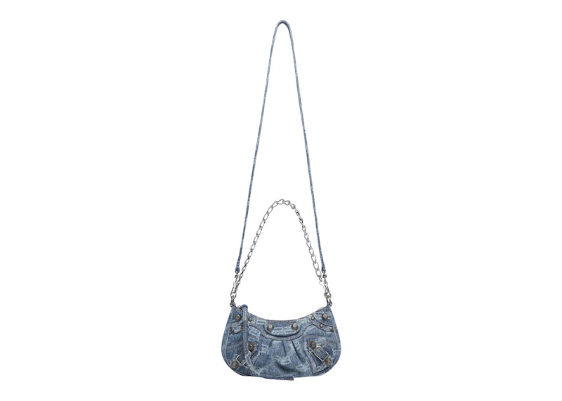 Balenciaga Le Cagole Mini Bag with Chain BB Monogram Bleached Denim