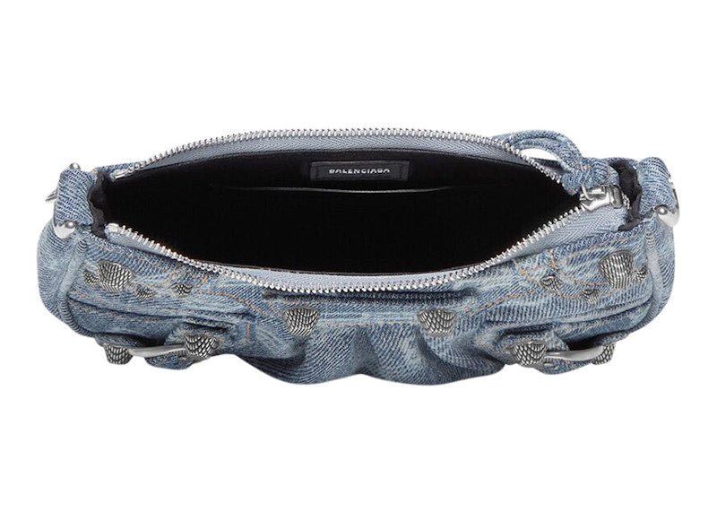 Balenciaga Le Cagole Mini Bag with Chain BB Monogram Bleached Denim