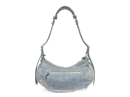 Balenciaga Le Cagole Shoulder Bag Small Blue Denim Wash with Rhinestones