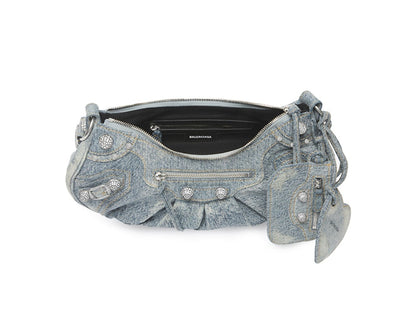 Balenciaga Le Cagole Shoulder Bag Small Blue Denim Wash with Rhinestones