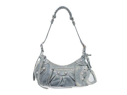 Balenciaga Le Cagole Shoulder Bag Small Blue Denim Wash with Rhinestones
