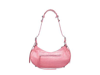 Balenciaga Le Cagole Shoulder Bag Small Crocodile Embossed Pink
