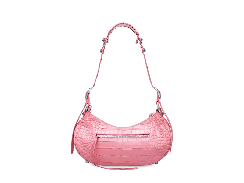Balenciaga Le Cagole Shoulder Bag Small Crocodile Embossed Pink
