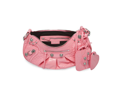 Balenciaga Le Cagole Shoulder Bag Small Crocodile Embossed Pink