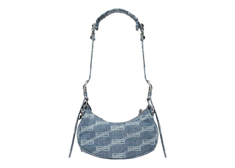 Balenciaga Le Cagole Shoulder Bag XS BB Monogram Blue/Bleached Denim