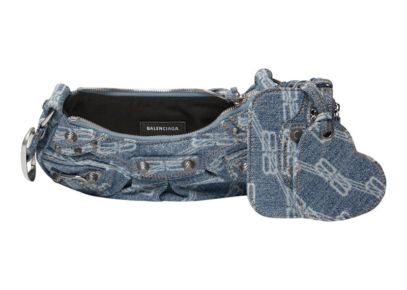 Balenciaga Le Cagole Shoulder Bag XS BB Monogram Blue/Bleached Denim