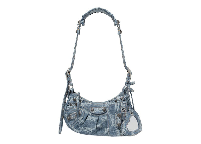 Balenciaga Le Cagole Shoulder Bag XS BB Monogram Blue/Bleached Denim