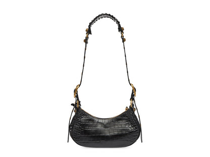 Balenciaga Le Cagole Shoulder Bag XS Crocodile Embossed Black
