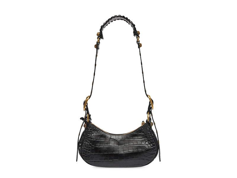 Balenciaga Le Cagole Shoulder Bag XS Crocodile Embossed Black