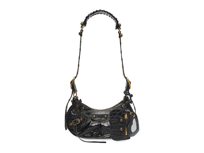 Balenciaga Le Cagole Shoulder Bag XS Crocodile Embossed Black