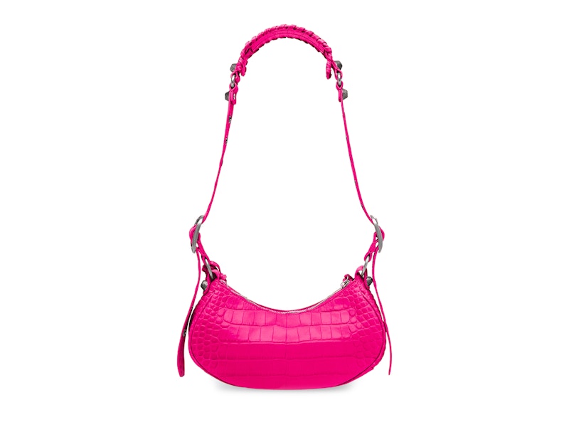 Balenciaga Le Cagole Shoulder Bag XS Crocodile Embossed Pink