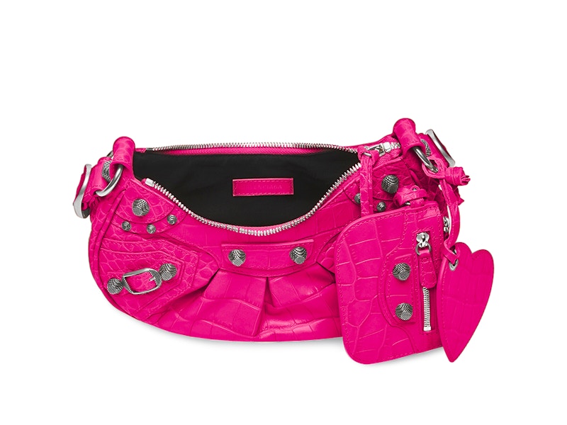 Balenciaga Le Cagole Shoulder Bag XS Crocodile Embossed Pink