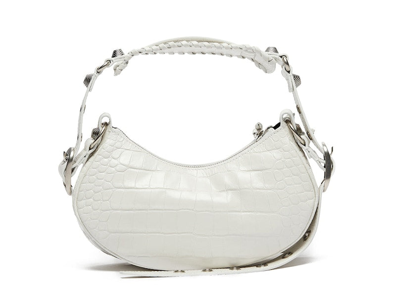 Balenciaga Le Cagole Shoulder Bag XS Crocodile Embossed White