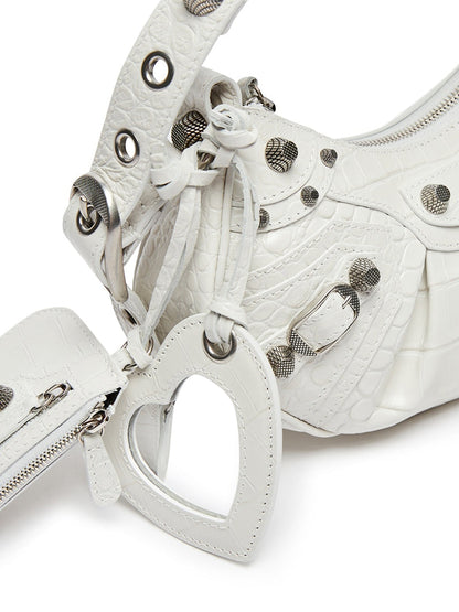 Balenciaga Le Cagole Shoulder Bag XS Crocodile Embossed White