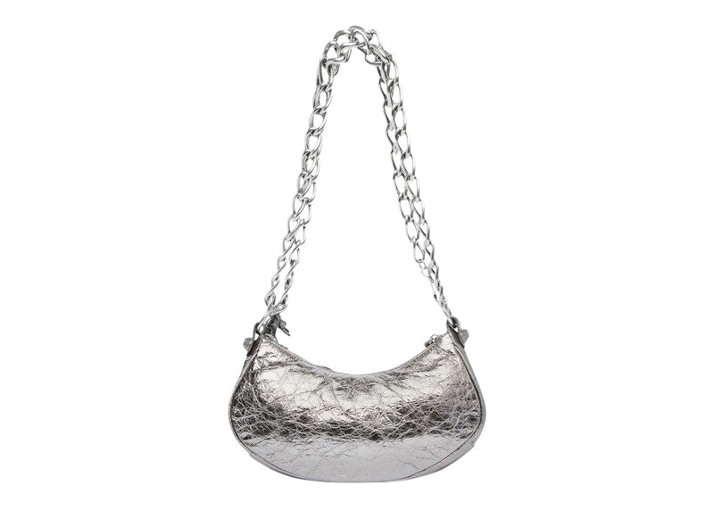 Balenciaga Le Cagole Shoulder Bag XS With Chain Metallized Silver