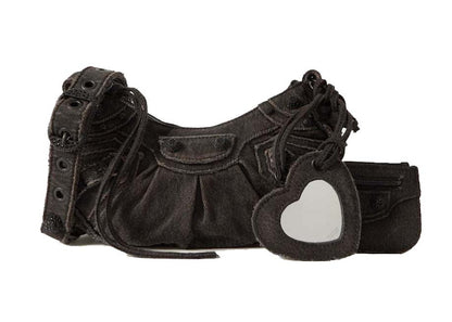 Balenciaga Le Cagole Small Embellished Denim Shoulder Bag Black Denim