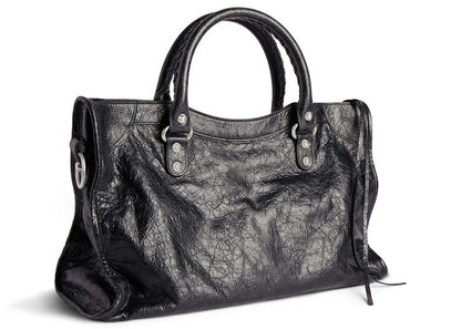 Balenciaga Le City Medium Bag In Black Arena Lambskin Shiny Silver Hardware Black (7977862AA9S1000)