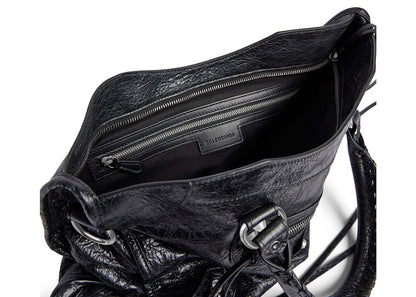 Balenciaga Le City Medium Bag In Black Arena Lambskin Shiny Silver Hardware Black (7977862AA9S1000)