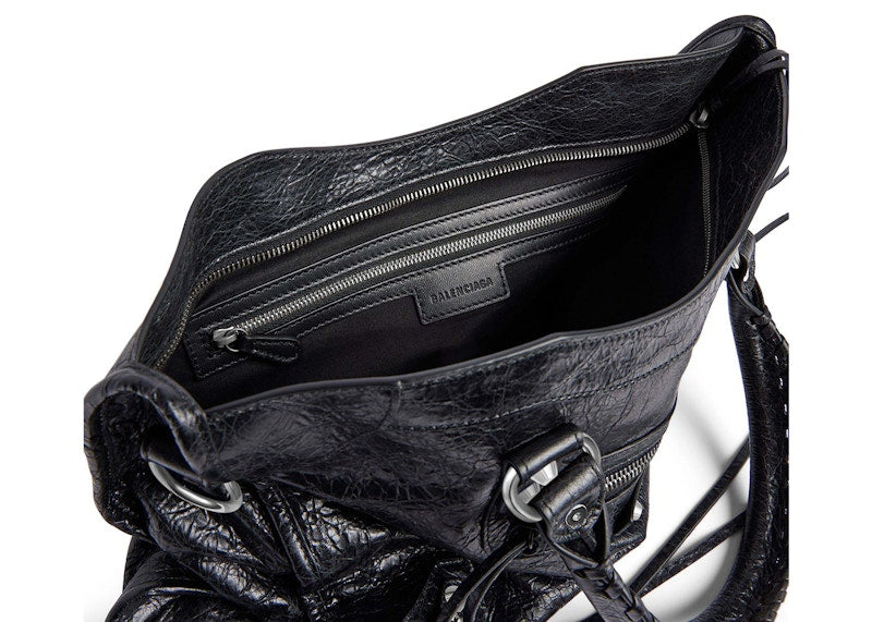 Balenciaga Le City Medium Bag In Black Arena Lambskin Shiny Silver Hardware Black (7977862AA9S1000)