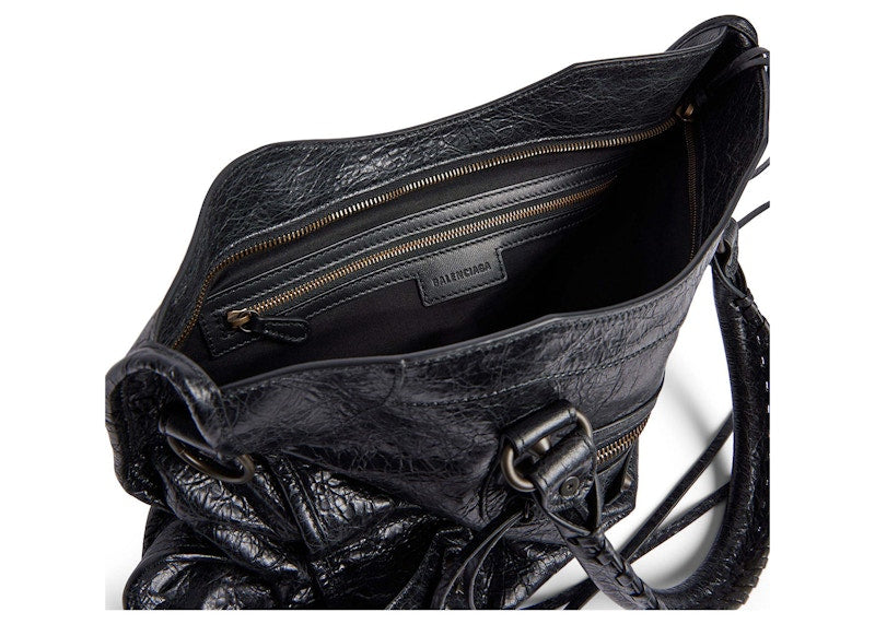 Balenciaga Le City Medium Bag In Black Arena Storico Lambskin Brass Hardware Black (7977862ABEK1000)