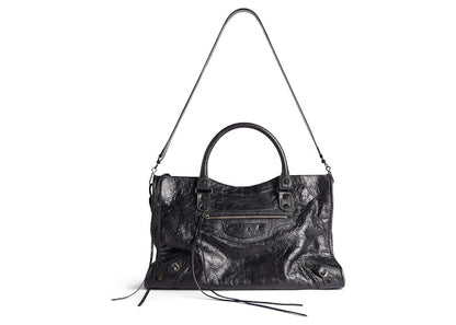 Balenciaga Le City Medium Bag In Black Arena Storico Lambskin Brass Hardware Black (7977862ABEK1000)