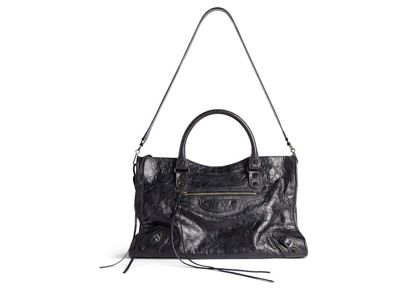 Balenciaga Le City Medium Bag In Black Arena Storico Lambskin Brass Hardware Black (7977862ABEK1000)
