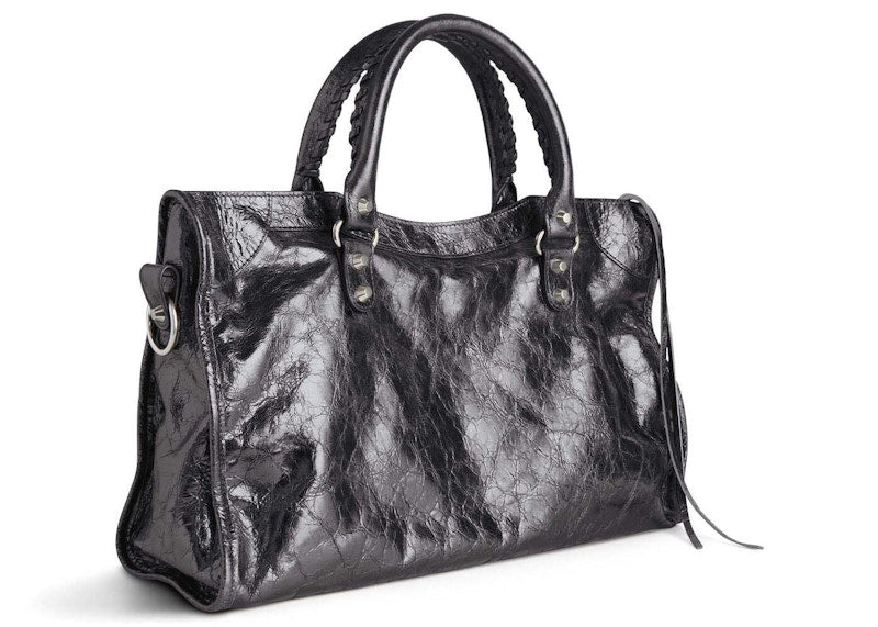 Balenciaga Le City Medium Bag In Steel Grey Metallized Arena Lambskin Shiny Silver Hardware Steel Grey (7977862AA9R1314)