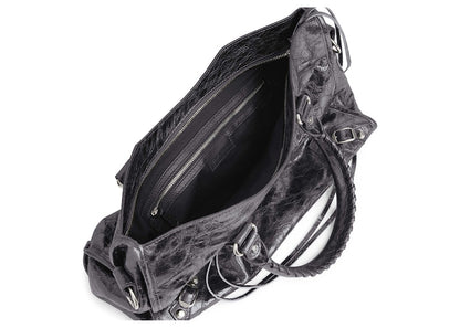 Balenciaga Le City Medium Bag In Steel Grey Metallized Arena Lambskin Shiny Silver Hardware Steel Grey (7977862AA9R1314)