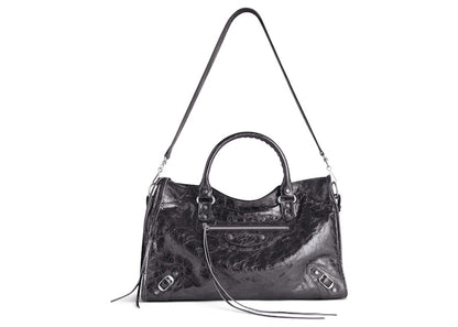 Balenciaga Le City Medium Bag In Steel Grey Metallized Arena Lambskin Shiny Silver Hardware Steel Grey (7977862AA9R1314)