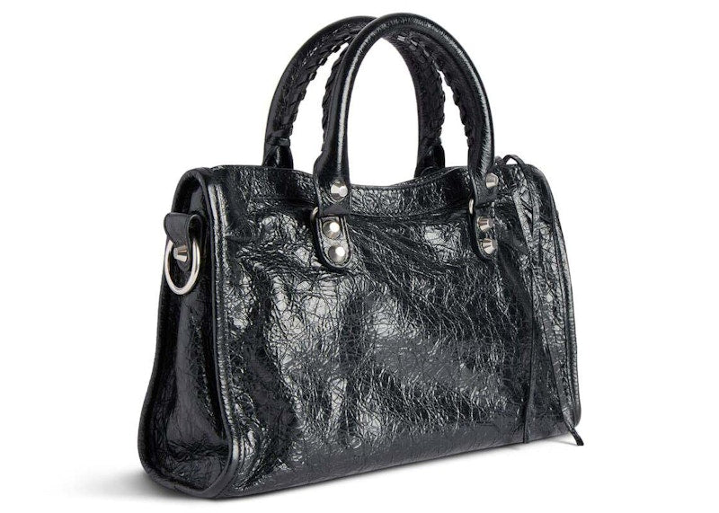 Balenciaga Le City Small Bag In Black Arena Lambskin Shiny Silver Hardware Black (8114422AA9S1000)