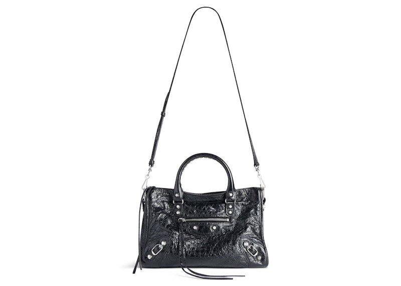 Balenciaga Le City Small Bag In Black Arena Lambskin Shiny Silver Hardware Black (8114422AA9S1000)