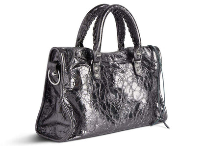 Balenciaga Le City Small Bag In Steel Grey Metallized Arena Lambskin Shiny Silver Hardware Steel Grey (7977892AA9R1314)