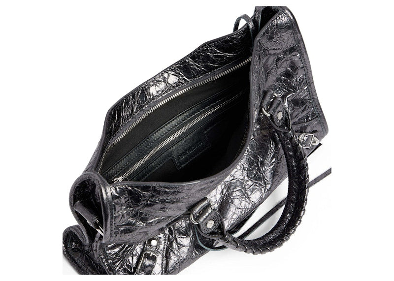 Balenciaga Le City Small Bag In Steel Grey Metallized Arena Lambskin Shiny Silver Hardware Steel Grey (7977892AA9R1314)