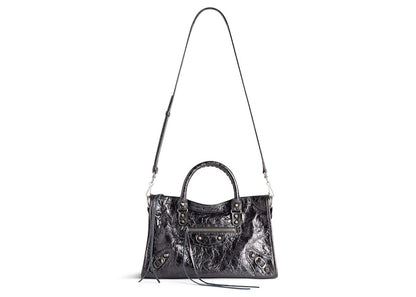 Balenciaga Le City Small Bag In Steel Grey Metallized Arena Lambskin Shiny Silver Hardware Steel Grey (7977892AA9R1314)