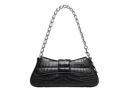 Balenciaga Lindsay Shoulder Bag Small Crocodile Embossed Black