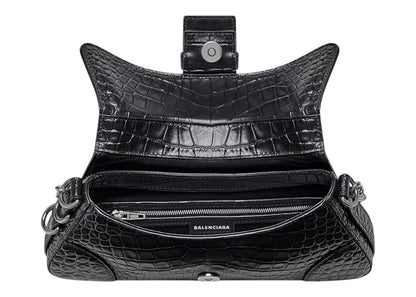 Balenciaga Lindsay Shoulder Bag Small Crocodile Embossed Black