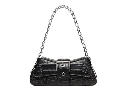 Balenciaga Lindsay Shoulder Bag Small Crocodile Embossed Black