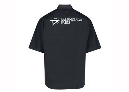 Balenciaga Logo-Embroidered Short-Sleeve Shirt Black