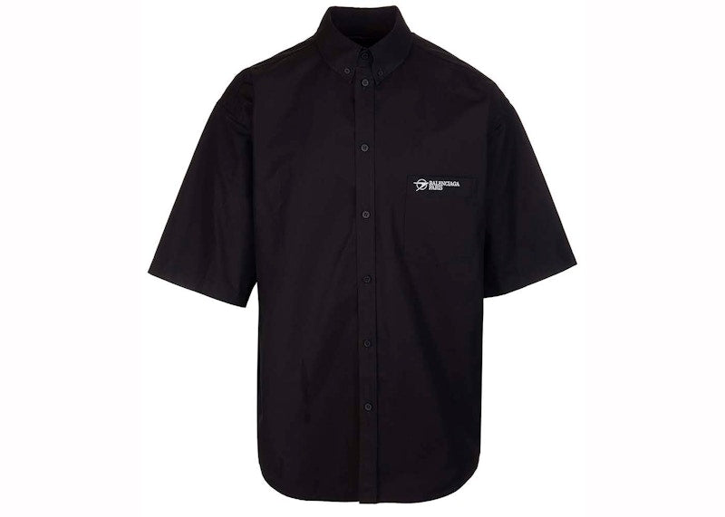 Balenciaga Logo-Embroidered Short-Sleeve Shirt Black