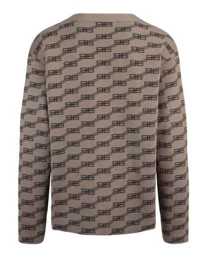 Balenciaga Logo Intarsia-Knit Cardigan Beige