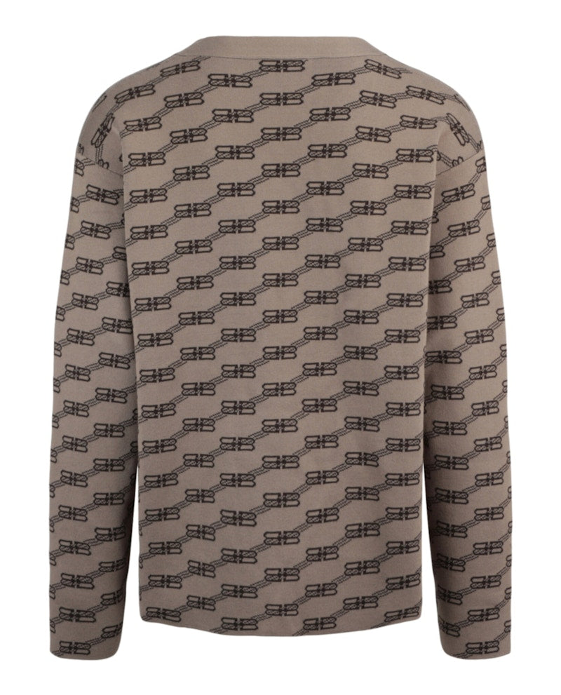 Balenciaga Logo Intarsia-Knit Cardigan Beige