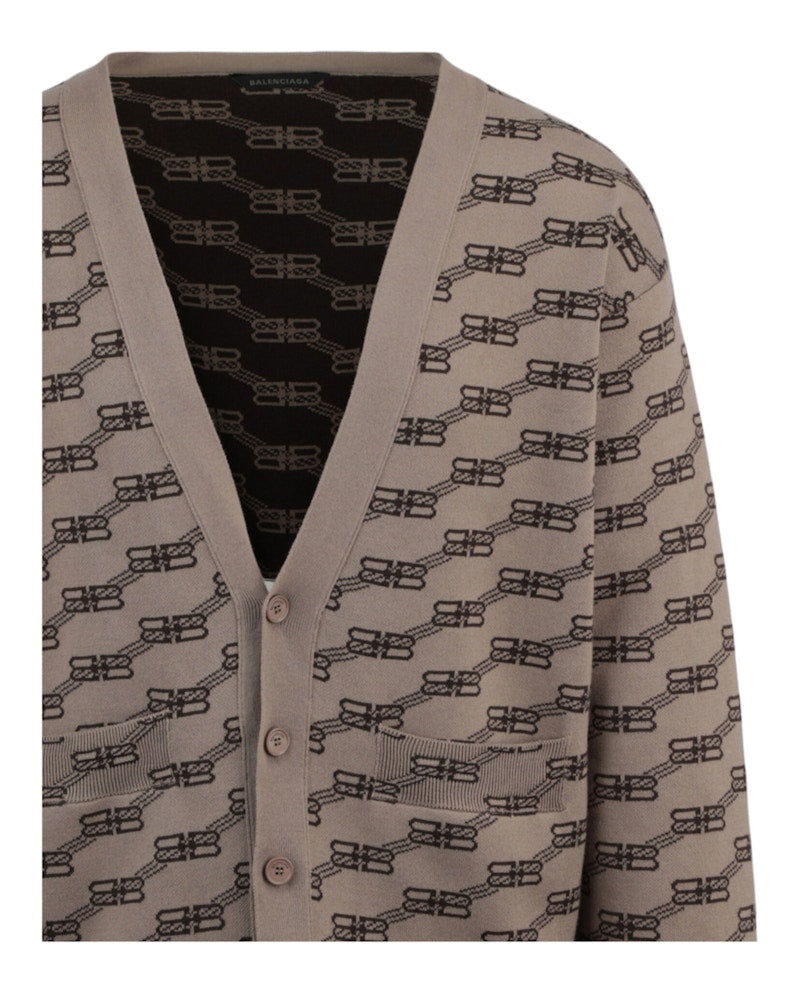 Balenciaga Logo Intarsia-Knit Cardigan Beige